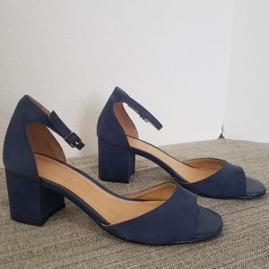 Meg Shop Blue Open Toe Suede Block Heels